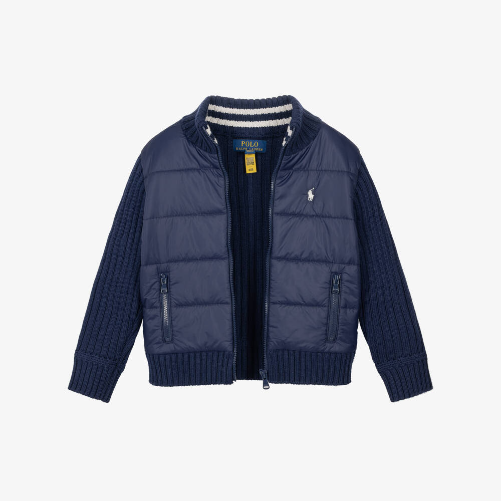 Ralph Lauren-Boys Navy Blue Zip-Up Top with Nylon Front | Childrensalon