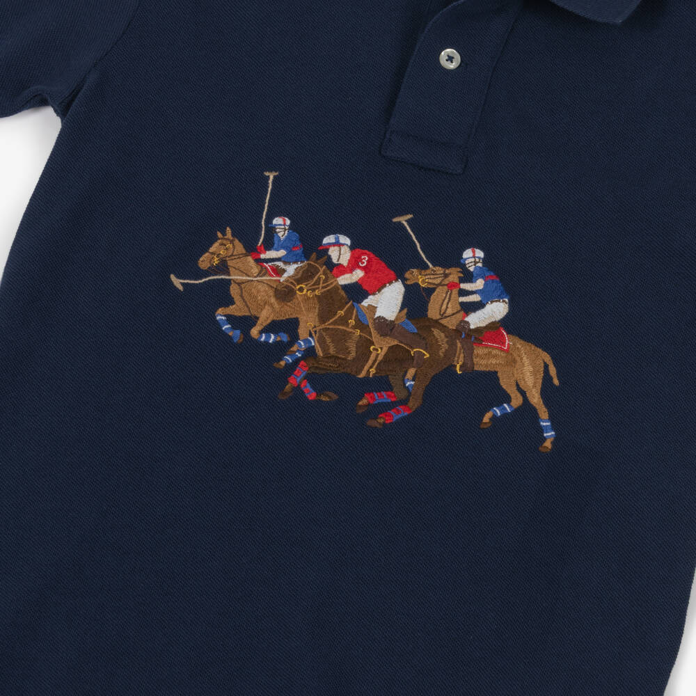 Ralph Lauren-Boys Navy Cotton Piqué Shirt with Triple-Pony Logo | Childrensalon