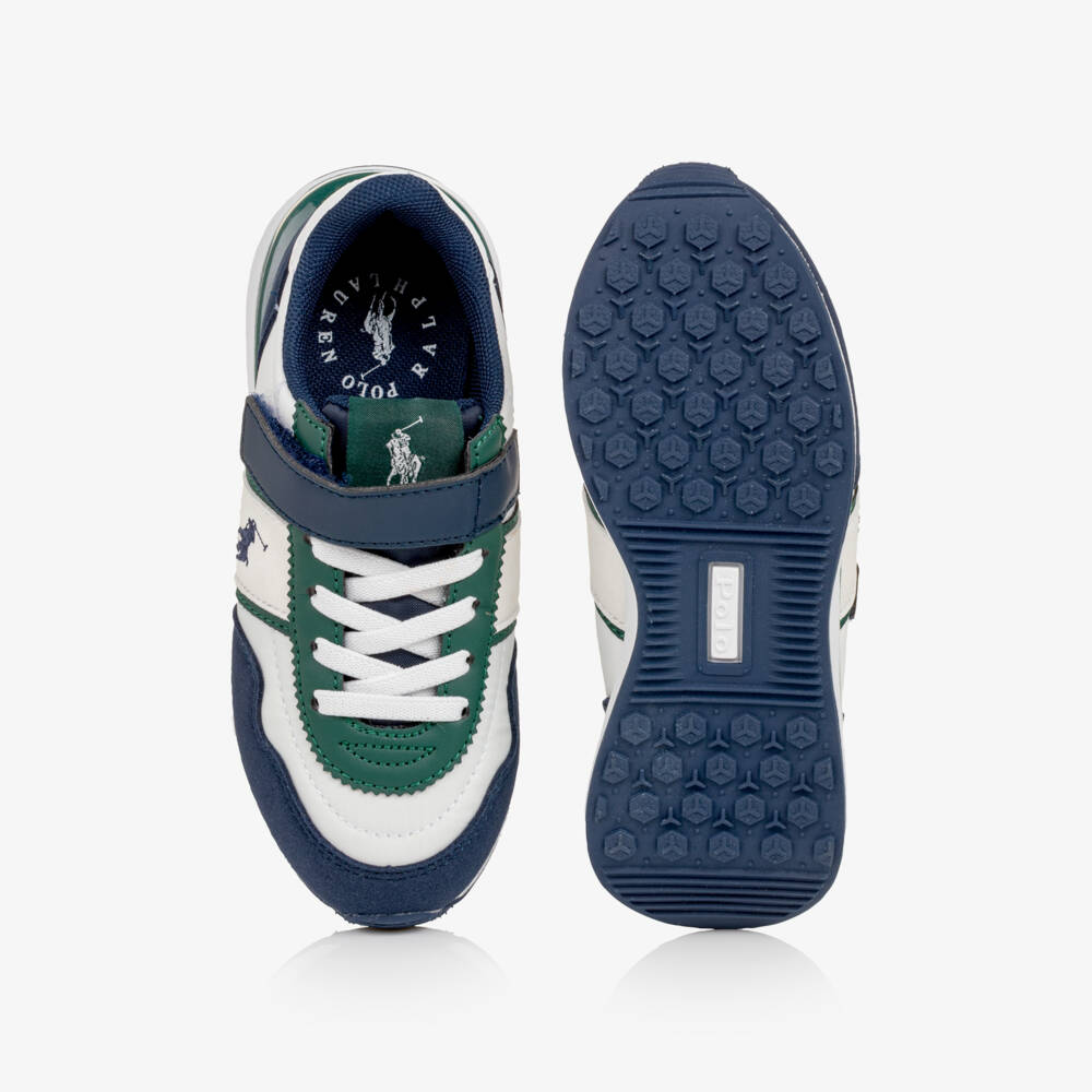 Ralph Lauren-Boys Navy & White Train 89 Sport II Trainers with Velcro | Childrensalon