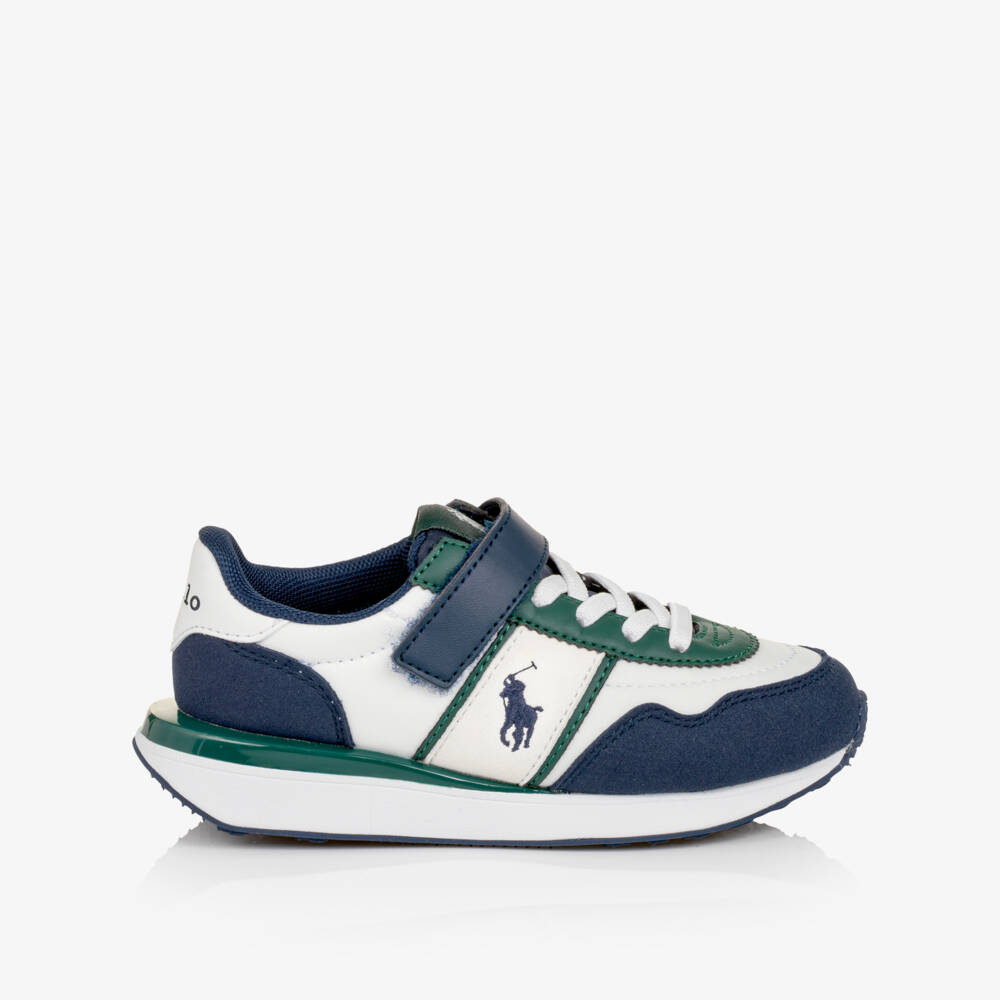 Ralph Lauren-Boys Navy & White Train 89 Sport II Trainers with Velcro | Childrensalon
