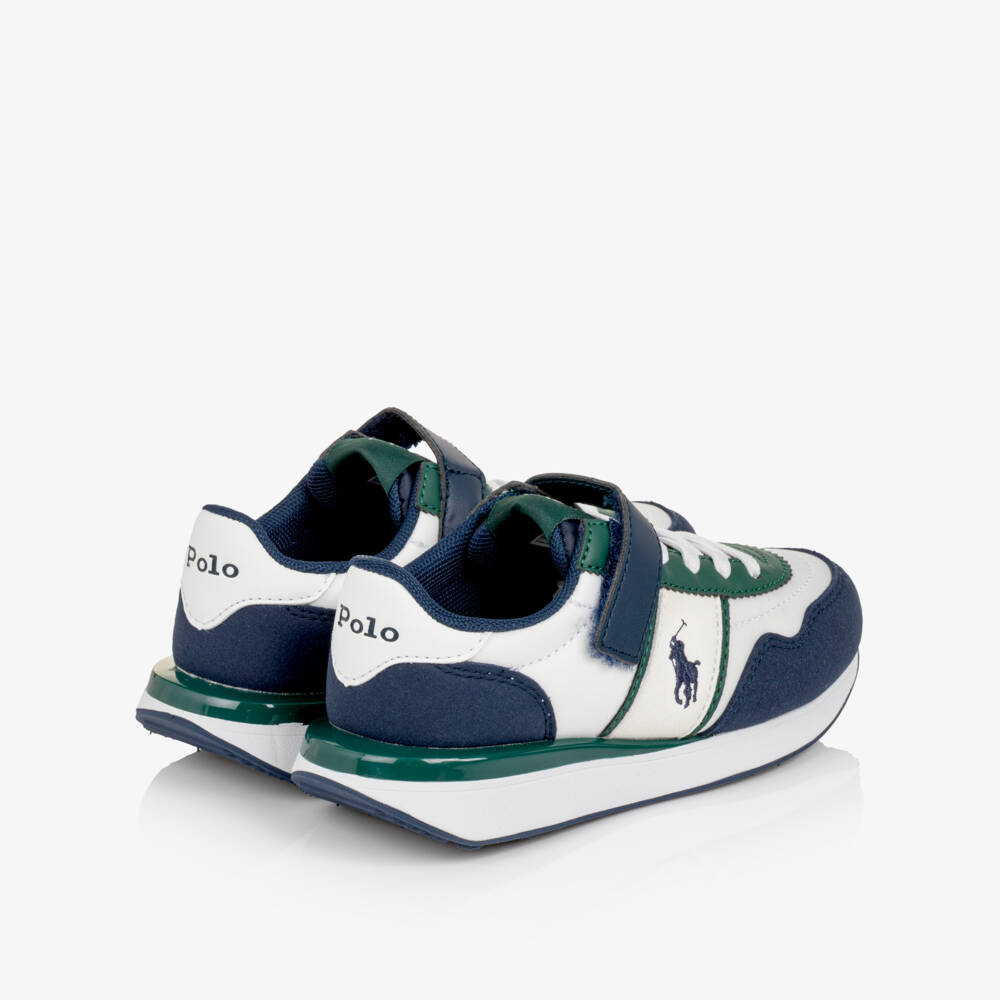 Ralph Lauren-Boys Navy & White Train 89 Sport II Trainers with Velcro | Childrensalon