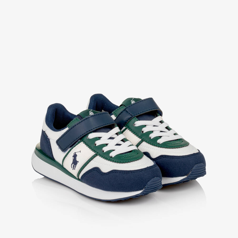 Ralph Lauren-Boys Navy & White Train 89 Sport II Trainers with Velcro | Childrensalon