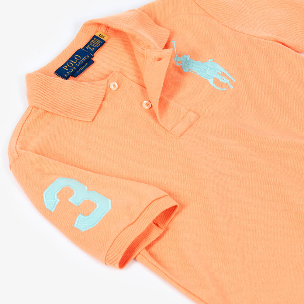 Ralph Lauren-Boys Orange Big Pony Cotton Piqué Polo Shirt | Childrensalon