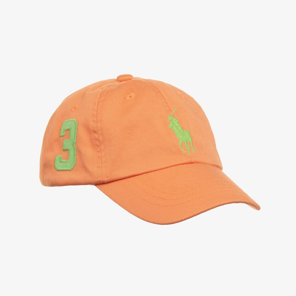 Ralph Lauren-Boys Orange Cotton Cap with Big Pony Logo | Childrensalon
