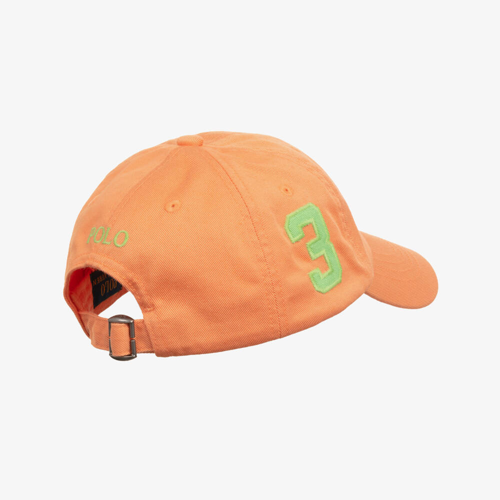 Ralph Lauren-Boys Orange Cotton Cap with Big Pony Logo | Childrensalon