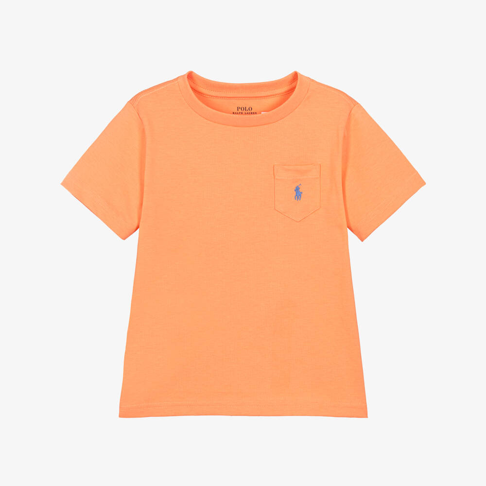 Ralph Lauren-Boys Orange Cotton Jersey Crew Neck T-Shirt | Childrensalon