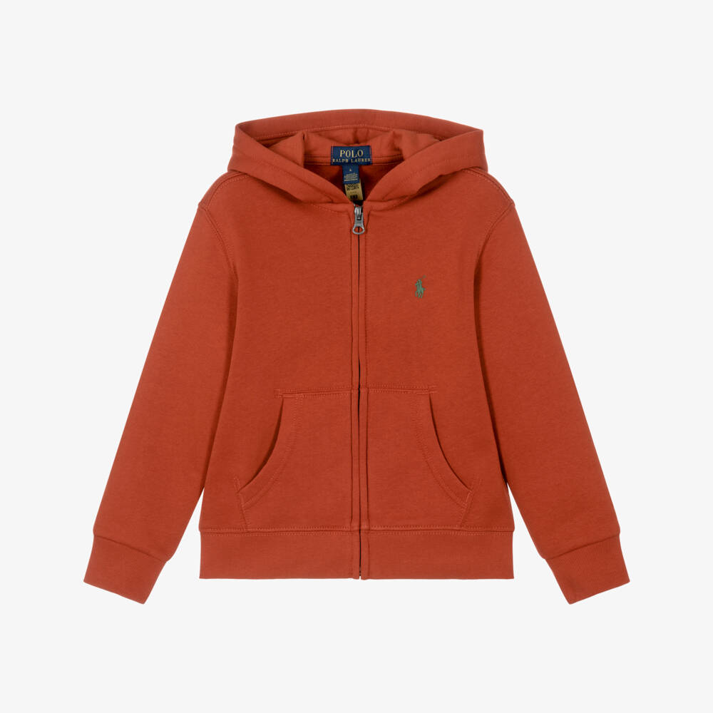 Ralph Lauren-Boys Orange Jersey Hoodie with Embroidered Pony | Childrensalon