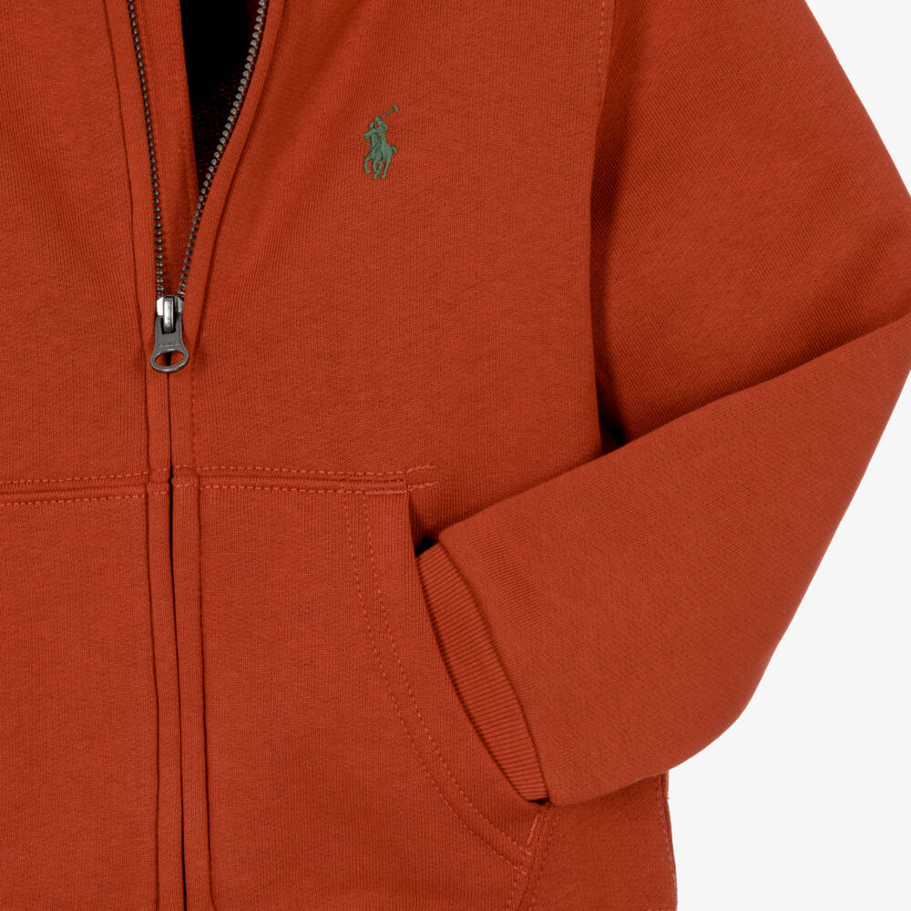 Ralph Lauren-Boys Orange Jersey Hoodie with Embroidered Pony | Childrensalon