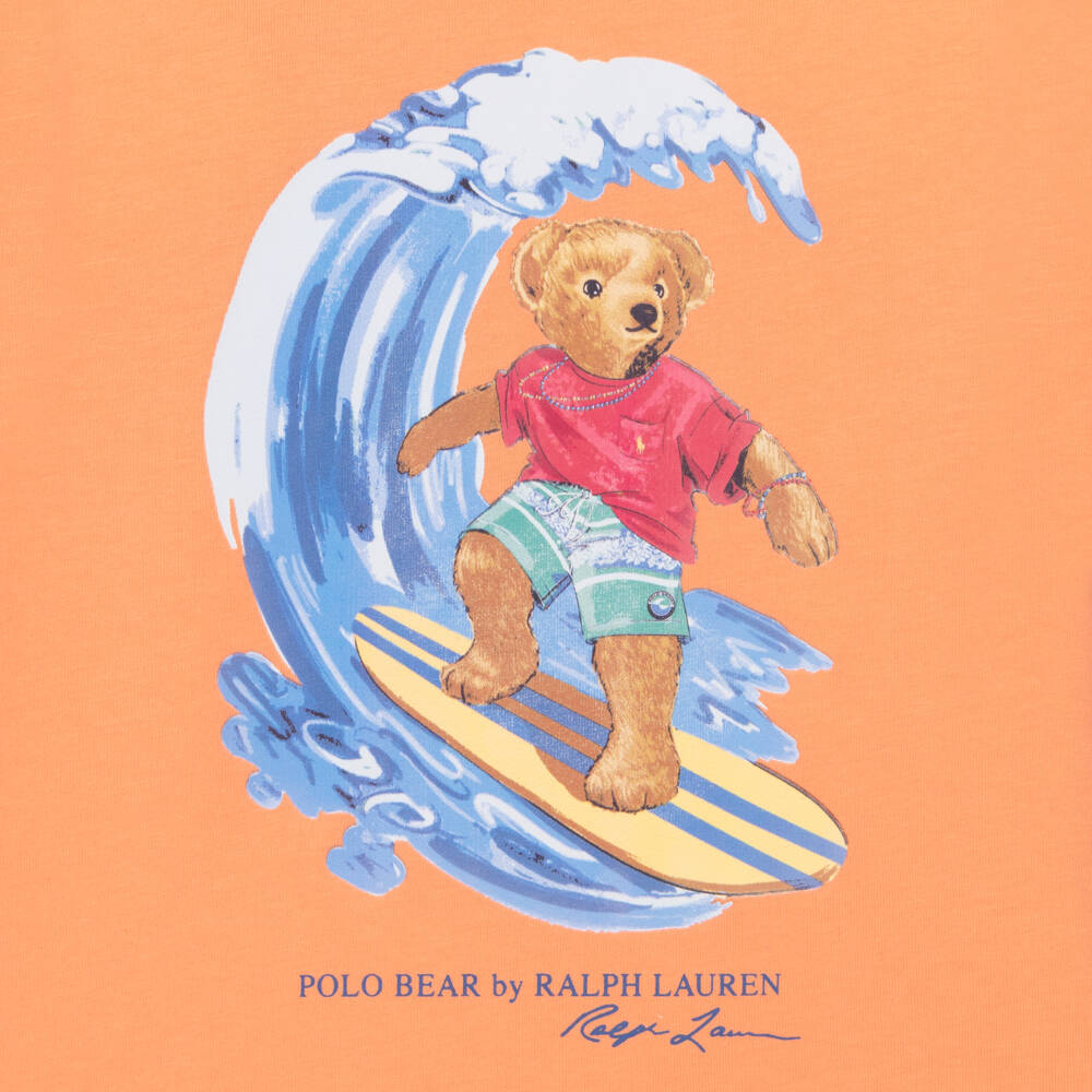 Ralph Lauren-Boys Orange Polo Bear Jersey T-Shirt | Childrensalon