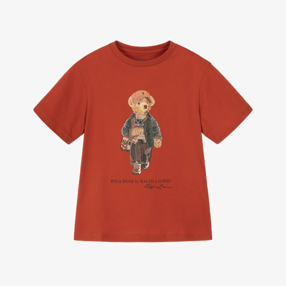 Ralph Lauren-Boys Orange Polo Bear T-Shirt in Cotton Jersey | Childrensalon