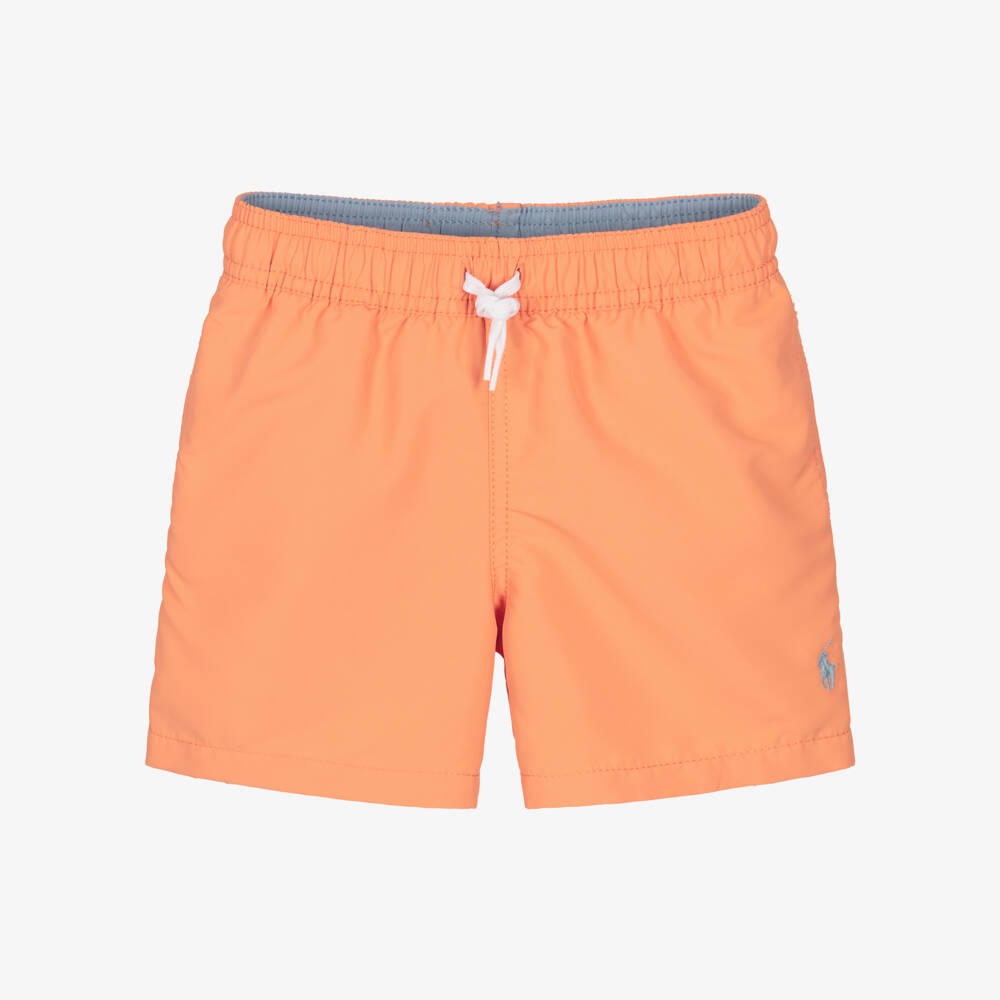 Ralph Lauren-Boys Orange Swim Shorts with Pony Logo | Childrensalon