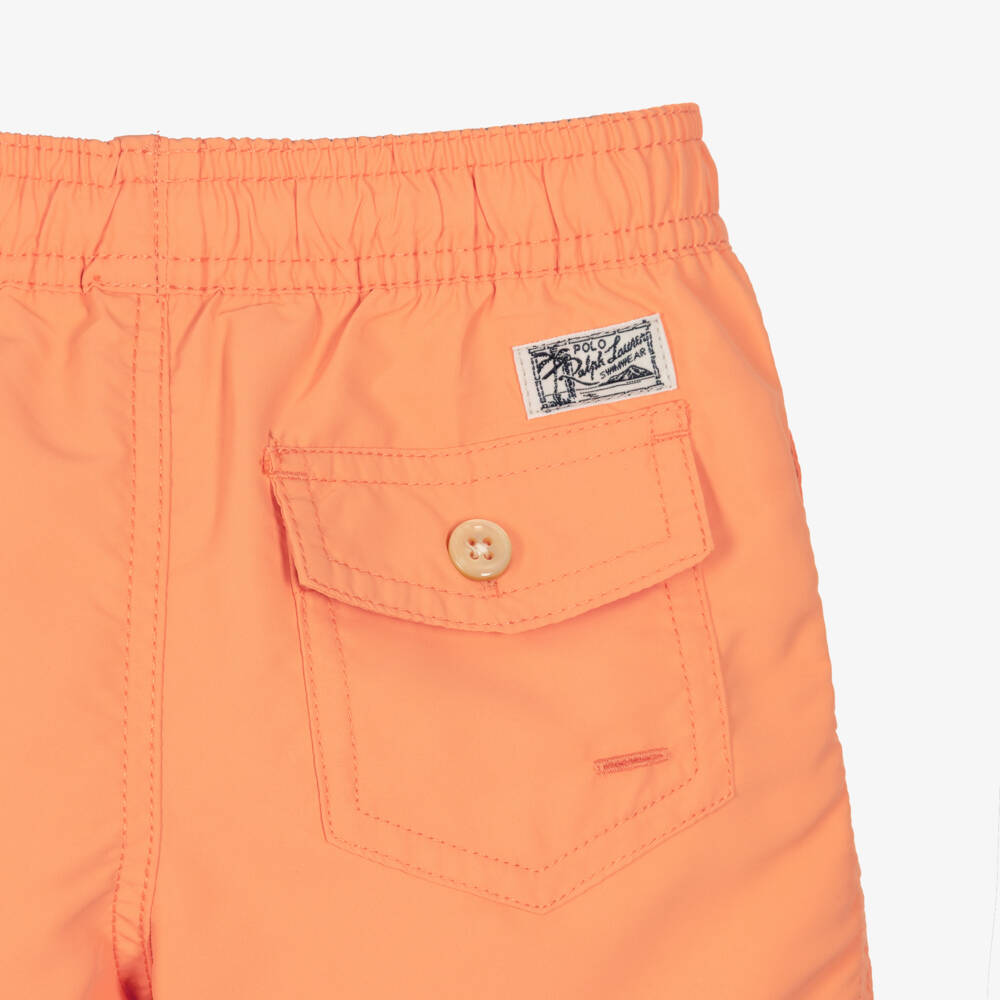 Ralph Lauren-Boys Orange Swim Shorts with Pony Logo | Childrensalon