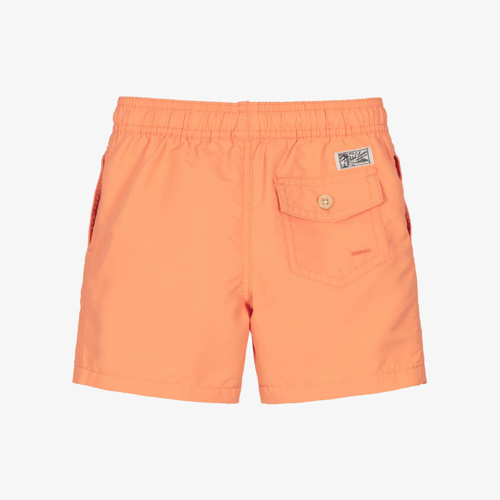 Ralph Lauren-Boys Orange Swim Shorts with Pony Logo | Childrensalon