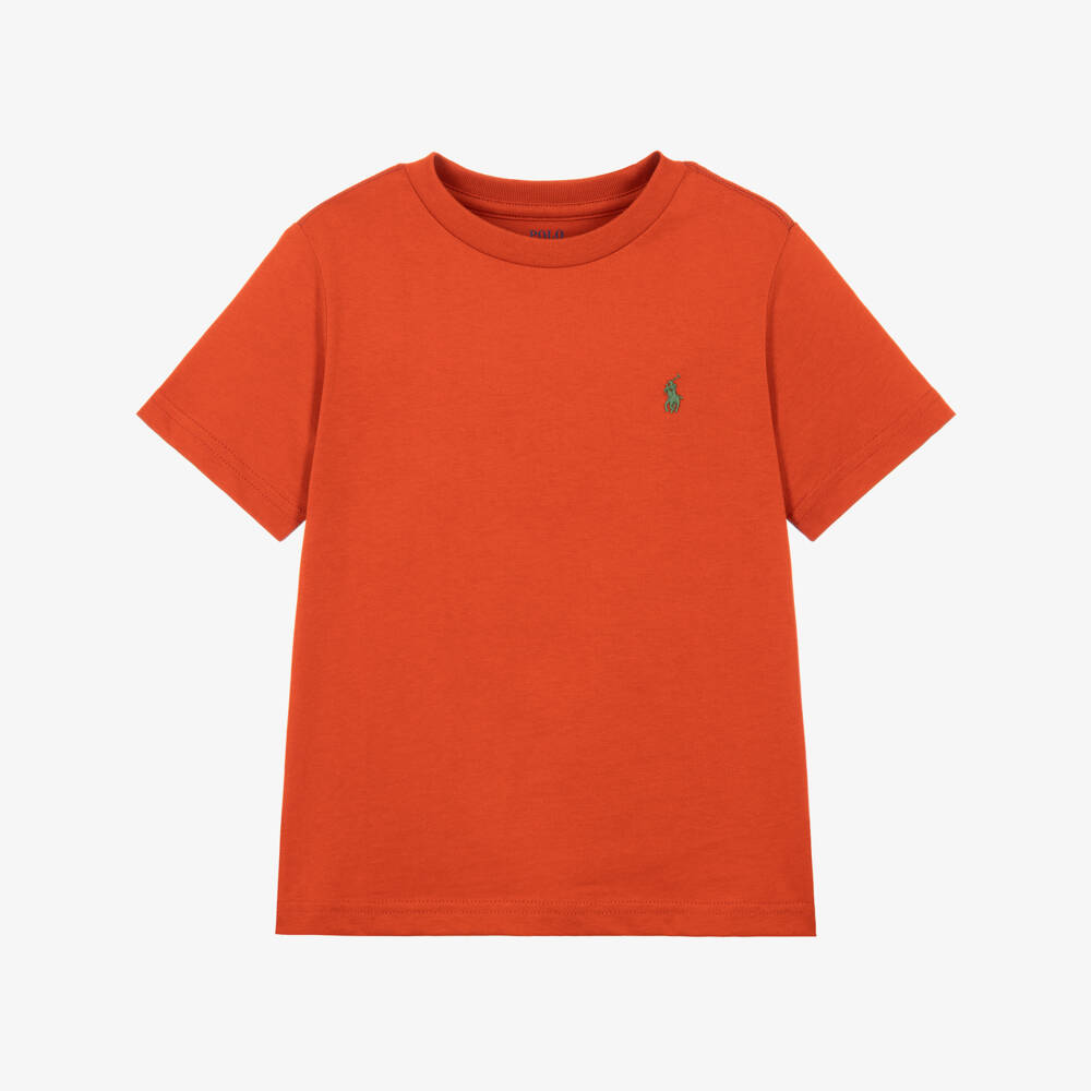 Ralph Lauren-Boys Orange T-Shirt with Embroidered Pony Logo | Childrensalon