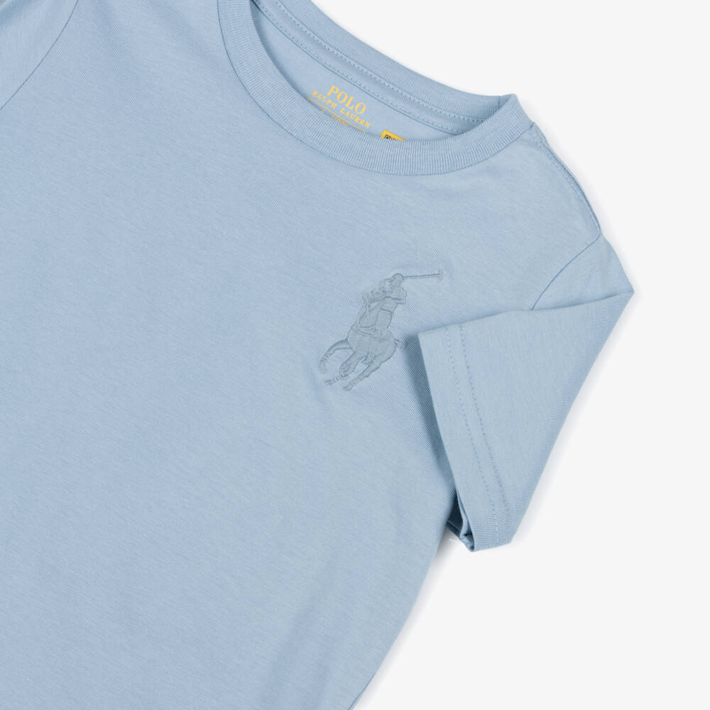 Ralph Lauren-Boys Pale Blue Cotton Big Pony Logo T-Shirt | Childrensalon