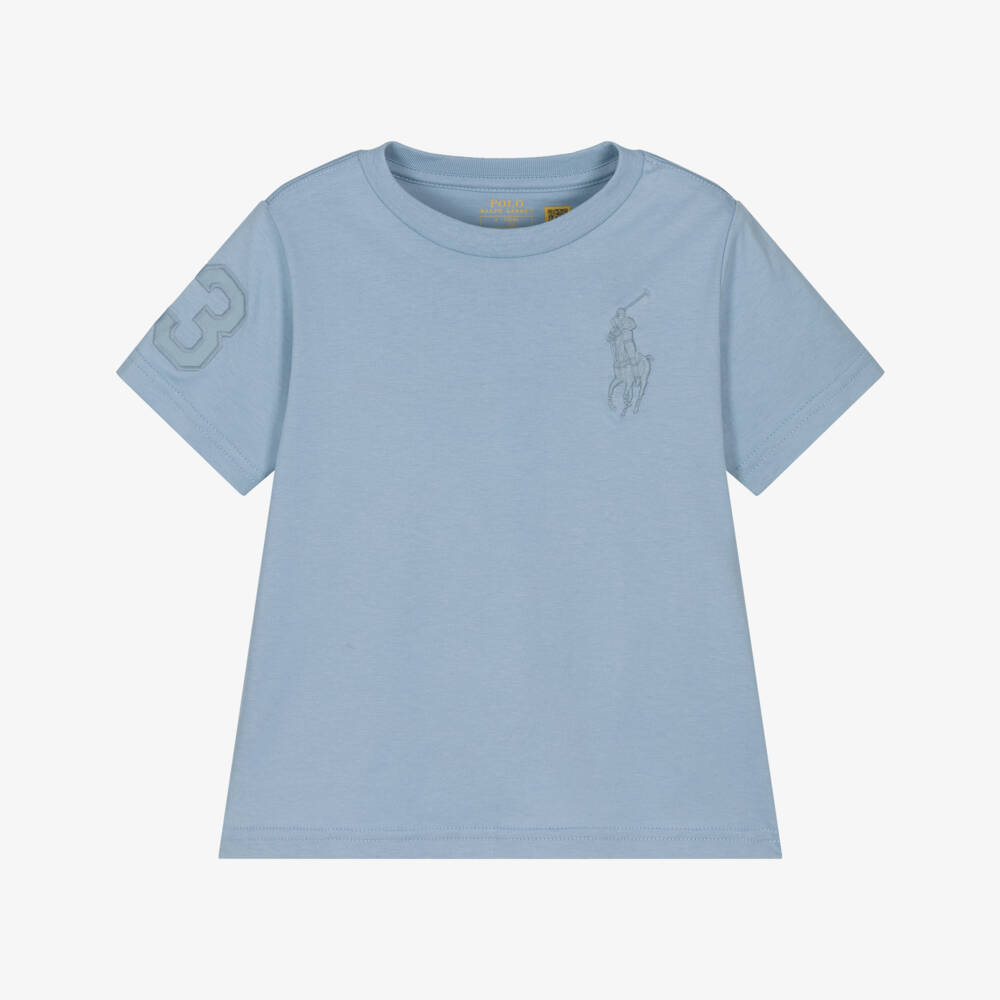 Ralph Lauren-Boys Pale Blue Cotton Big Pony Logo T-Shirt | Childrensalon