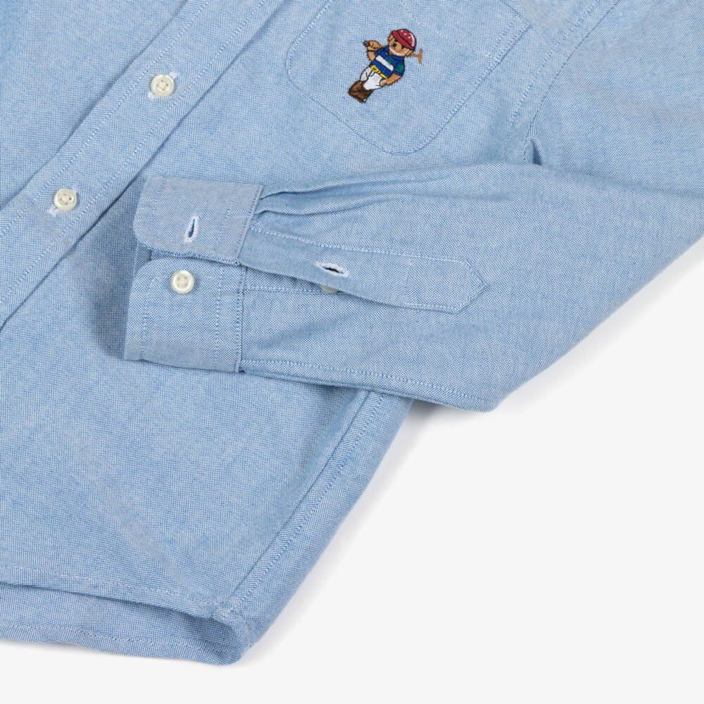 Ralph Lauren-قميص قطن مطرز لون أزرق فاتح للأولاد | Childrensalon