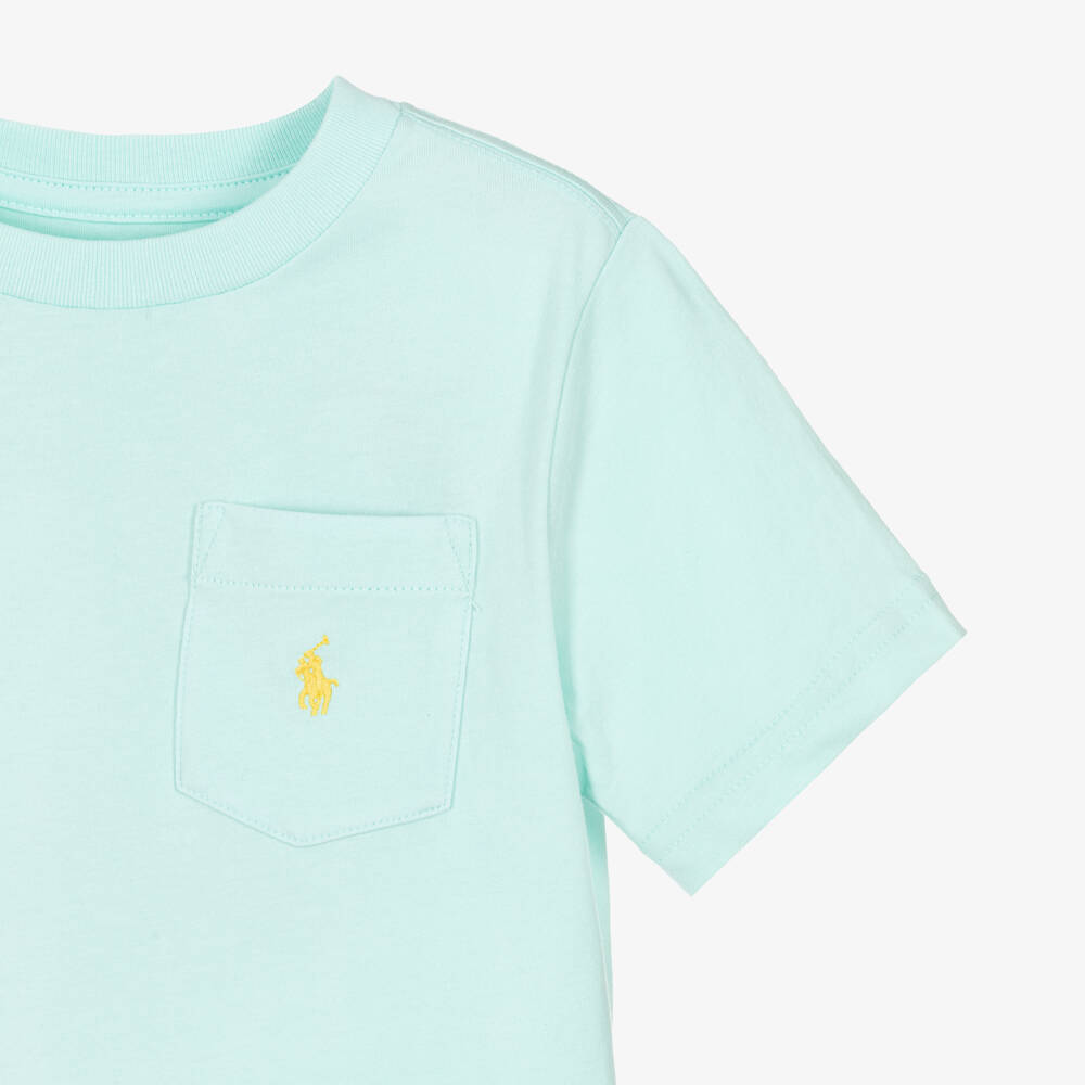 Ralph Lauren-تيشيرت بشعار المهر قطن لون تركواز فاتح للأولاد | Childrensalon