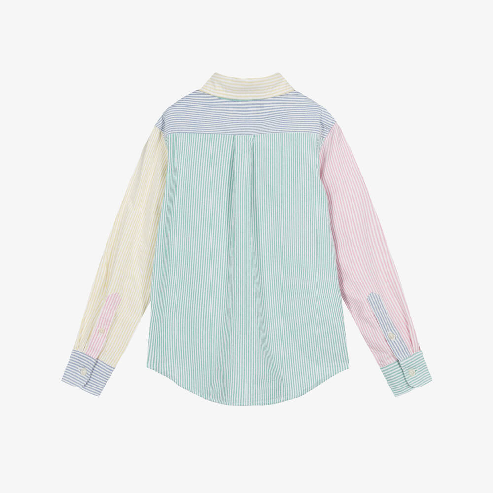 Ralph Lauren-Boys Pastel Blue & Green Striped Oxford Cotton Shirt | Childrensalon