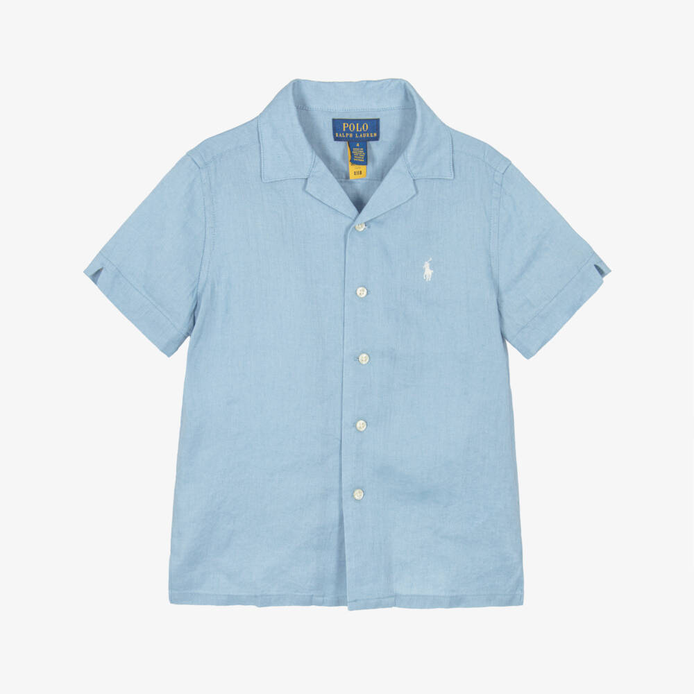 Ralph Lauren-قميص كتان بأكمام قصيرة لون أزرق فاتح للأولاد | Childrensalon