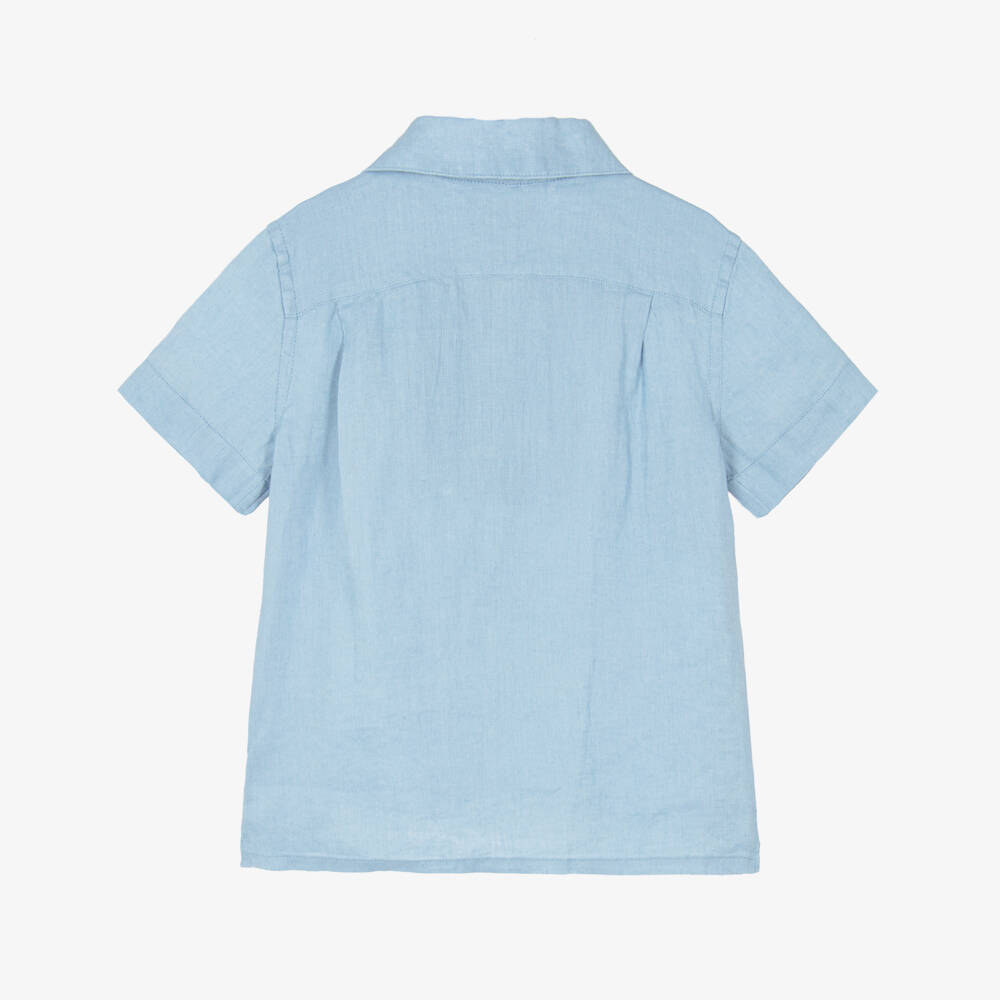 Ralph Lauren-قميص كتان بأكمام قصيرة لون أزرق فاتح للأولاد | Childrensalon