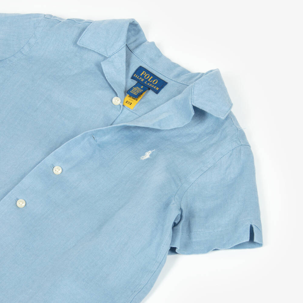 Ralph Lauren-قميص كتان بأكمام قصيرة لون أزرق فاتح للأولاد | Childrensalon