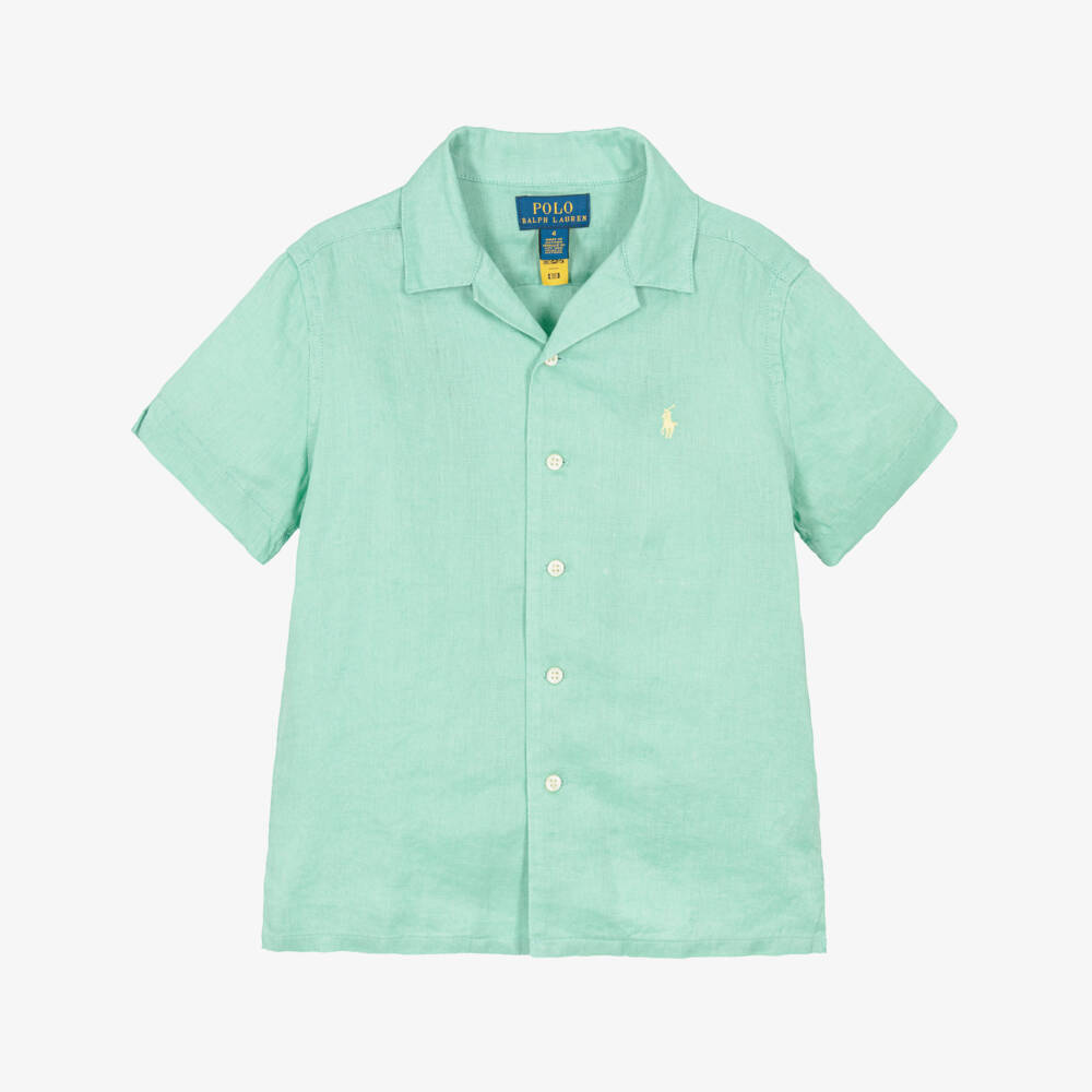 Ralph Lauren-قميص بأكمام قصيرة لون أخضر باستيل للأولاد | Childrensalon