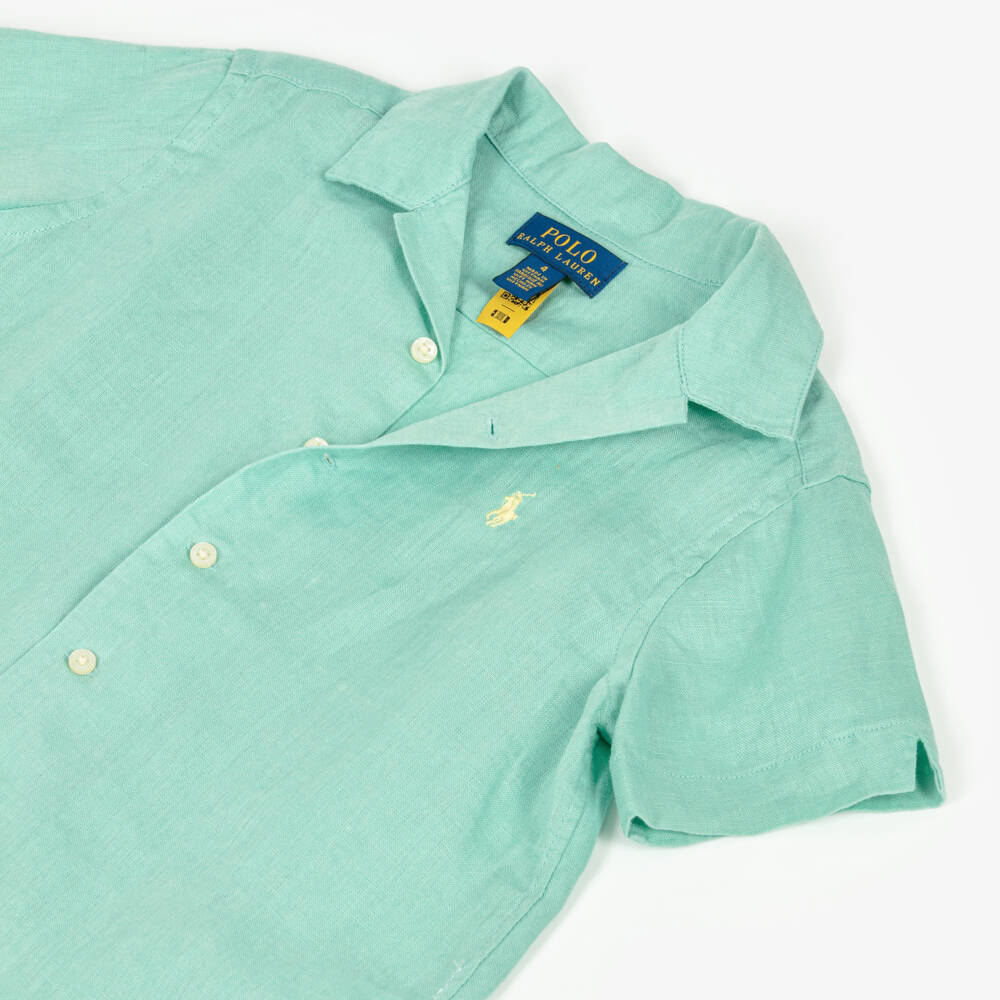 Ralph Lauren-قميص بأكمام قصيرة لون أخضر باستيل للأولاد | Childrensalon