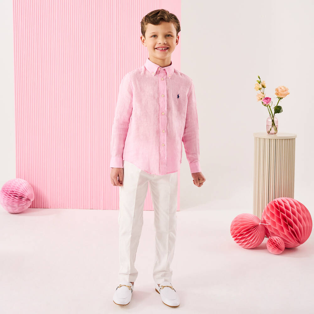 Ralph Lauren-Boys Pink Linen Shirt | Childrensalon