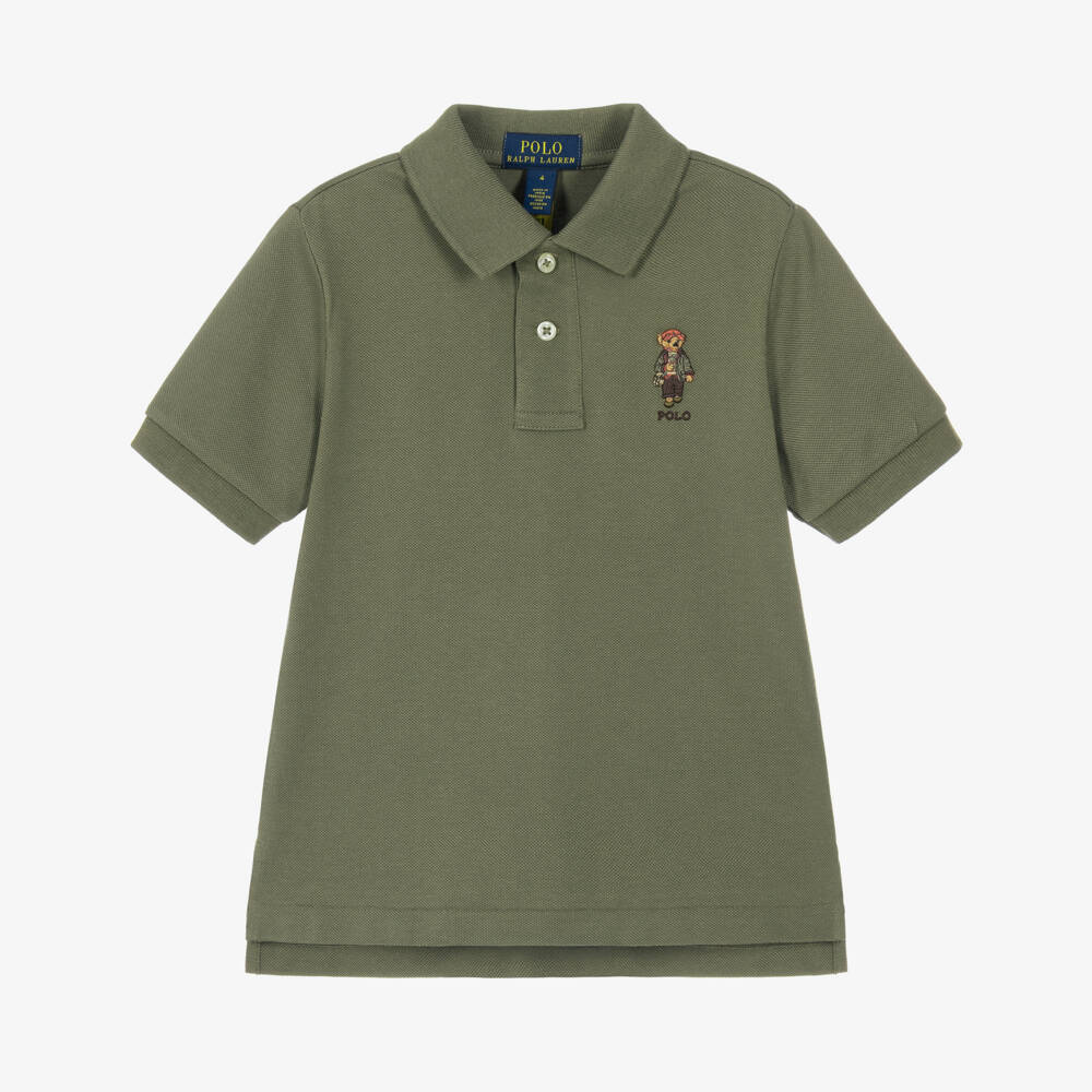 Ralph Lauren-Boys Polo Bear Polo Shirt in Khaki Green | Childrensalon