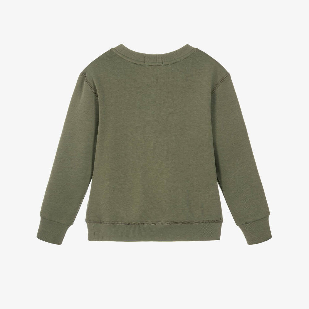 Ralph Lauren-Boys Polo Bear Sweatshirt in Khaki Green | Childrensalon