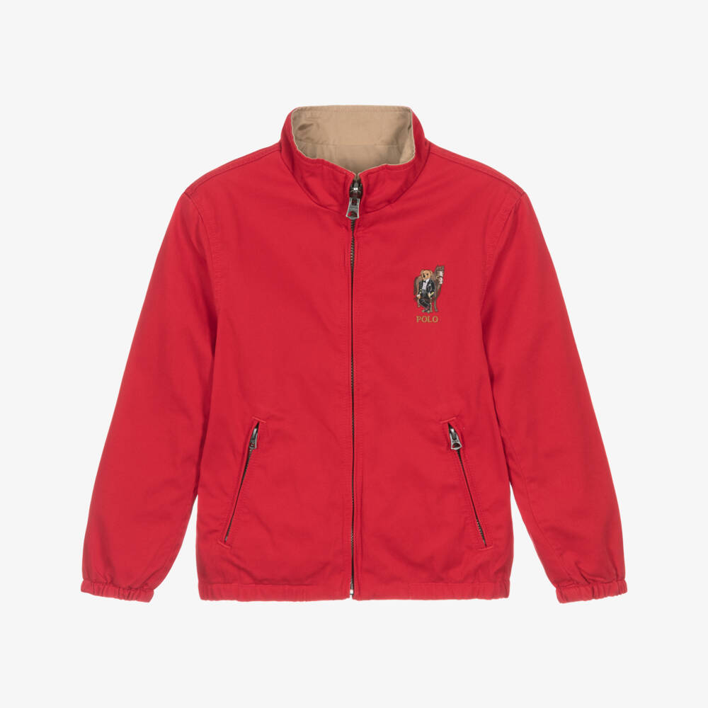 Ralph Lauren-Boys Red & Beige Reversible Twill Jacket | Childrensalon