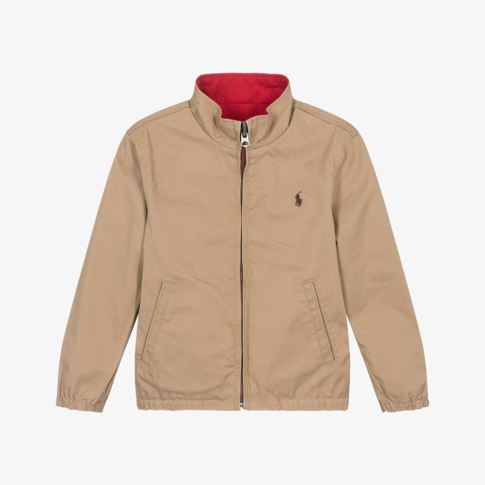 Ralph Lauren-Boys Red & Beige Reversible Twill Jacket | Childrensalon