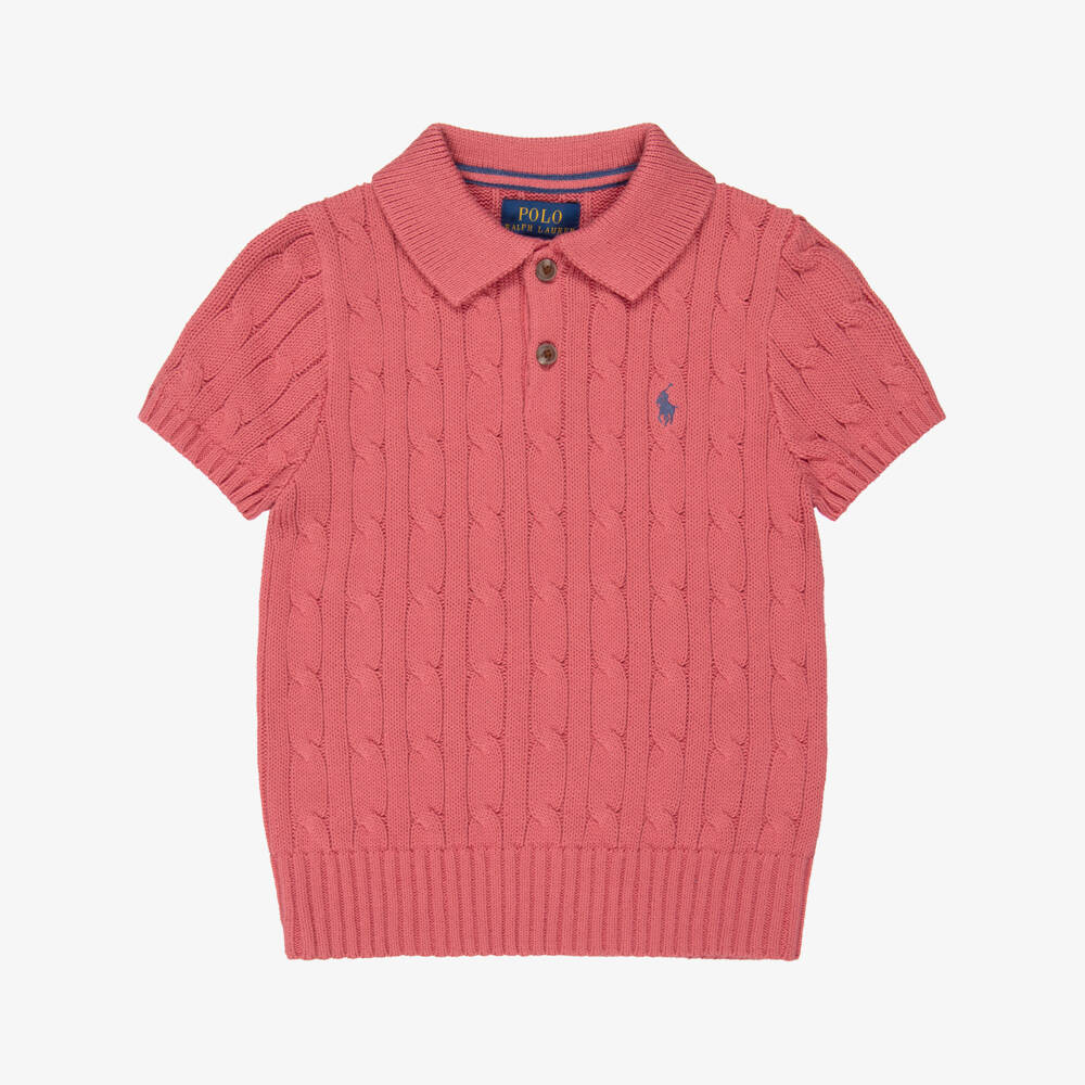 Ralph Lauren-Boys Red Cable Knit Polo Shirt | Childrensalon