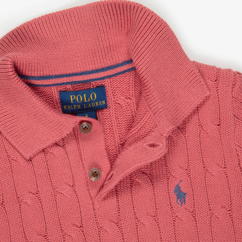 Ralph Lauren-Boys Red Cable Knit Polo Shirt | Childrensalon