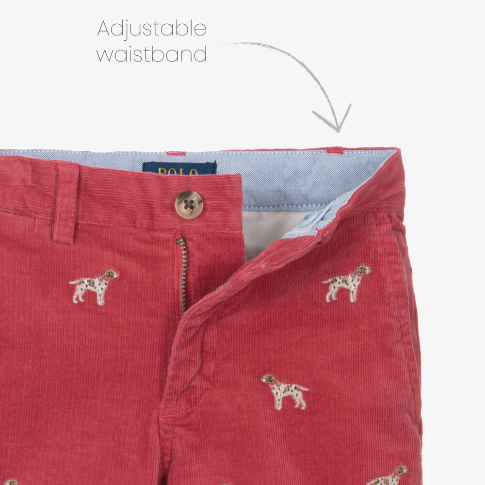 Ralph Lauren-Шорты красные из вельвета с вышивкой собачек для мальчиков | Childrensalon