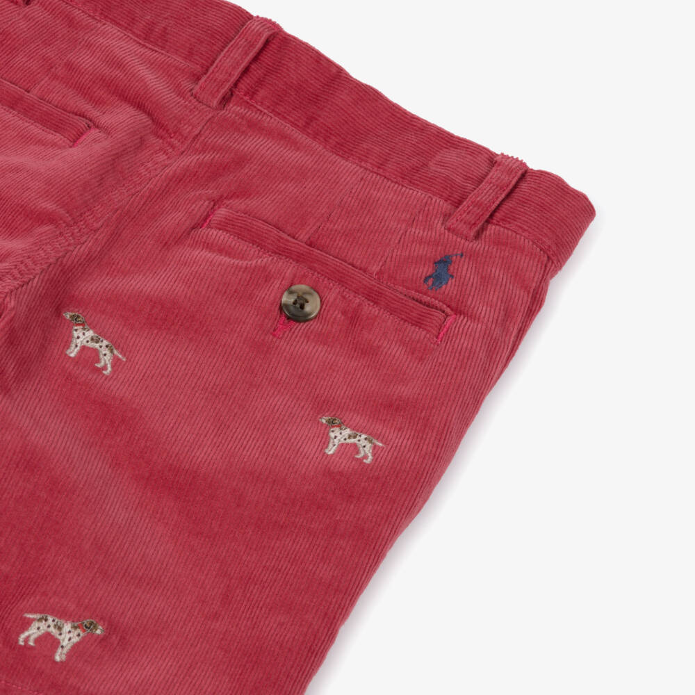 Ralph Lauren-Шорты красные из вельвета с вышивкой собачек для мальчиков | Childrensalon