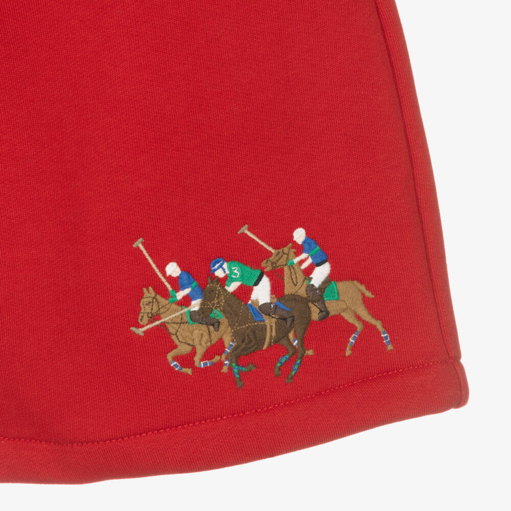 Ralph Lauren-Boys Red Cotton Jersey Bermuda Shorts with Triple Pony Logo | Childrensalon