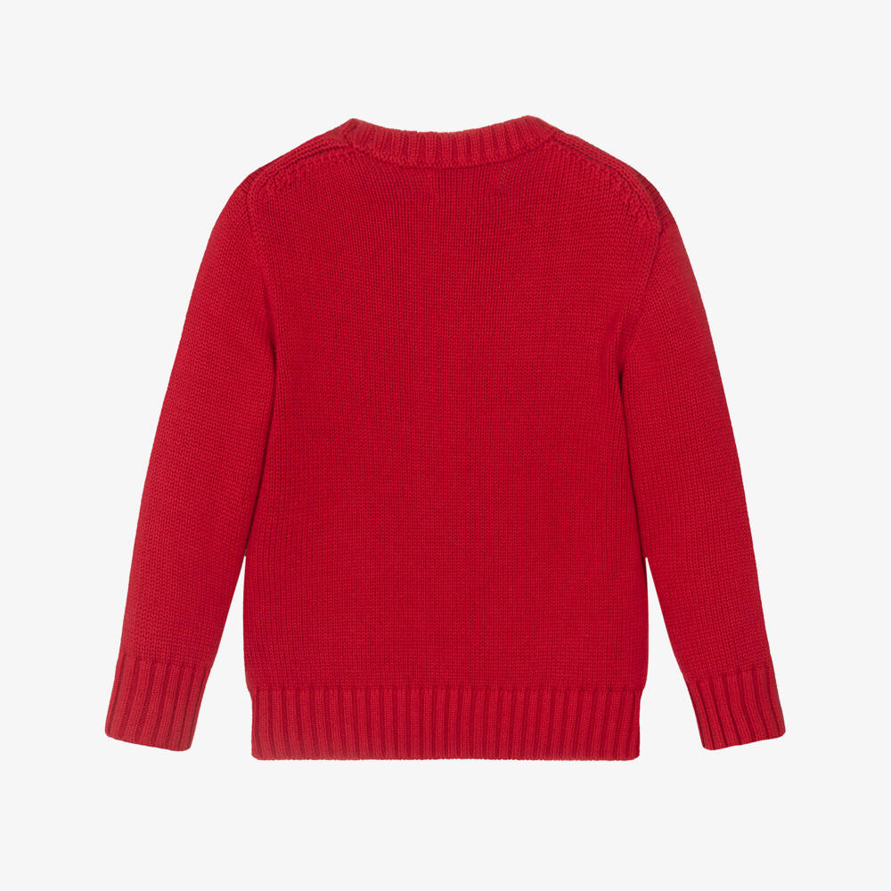 Ralph Lauren-Boys Red Cotton Sweater with Lunar New Year Polo Bear Logo | Childrensalon