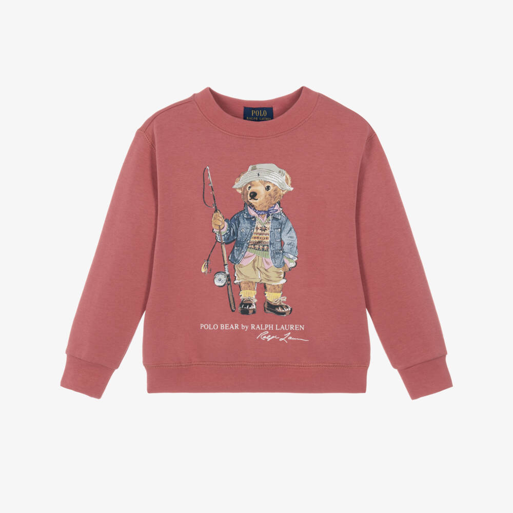 Ralph Lauren-Boys Red Cotton Sweatshirt with Fishing Polo Bear | Childrensalon
