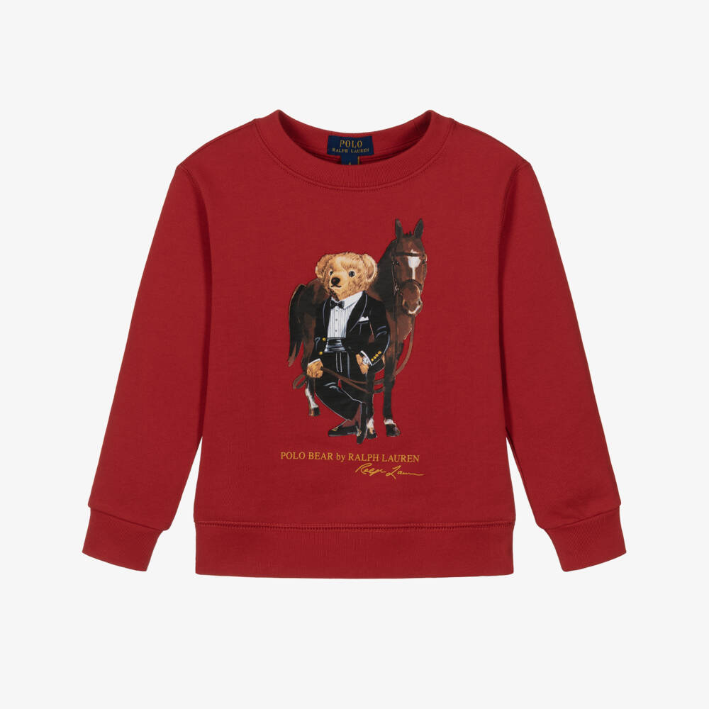 Ralph Lauren-Boys Red Cotton Sweatshirt with Tuxedo Polo Bear | Childrensalon