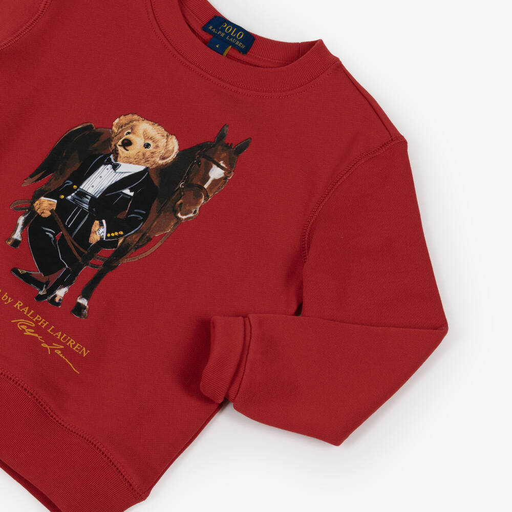 Ralph Lauren-Boys Red Cotton Sweatshirt with Tuxedo Polo Bear | Childrensalon