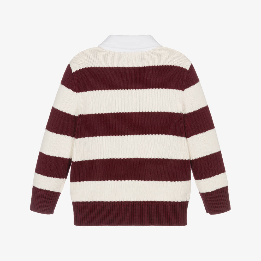 Ralph Lauren-Boys Red & Ivory Stripe Cotton Knit Rugby Sweater | Childrensalon