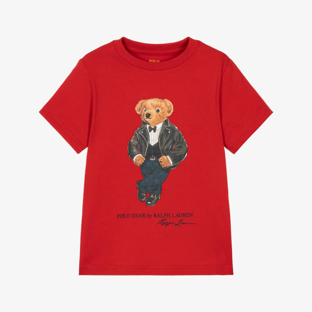 Ralph Lauren-Boys Red Polo Bear T-Shirt in Cotton Jersey | Childrensalon