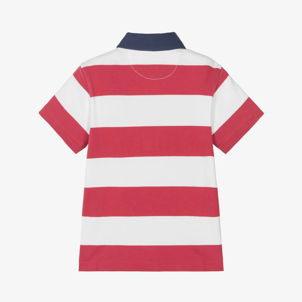 Ralph Lauren-Рубашка регби с коротким рукавом в красную полоску для мальчиков | Childrensalon