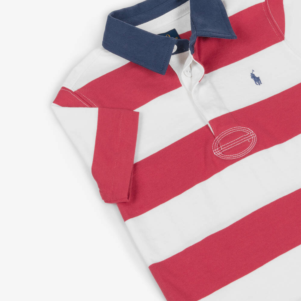 Ralph Lauren-Рубашка регби с коротким рукавом в красную полоску для мальчиков | Childrensalon