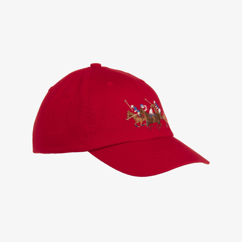 Ralph Lauren-Boys Red Triple Pony Logo Cotton Baseball Cap | Childrensalon