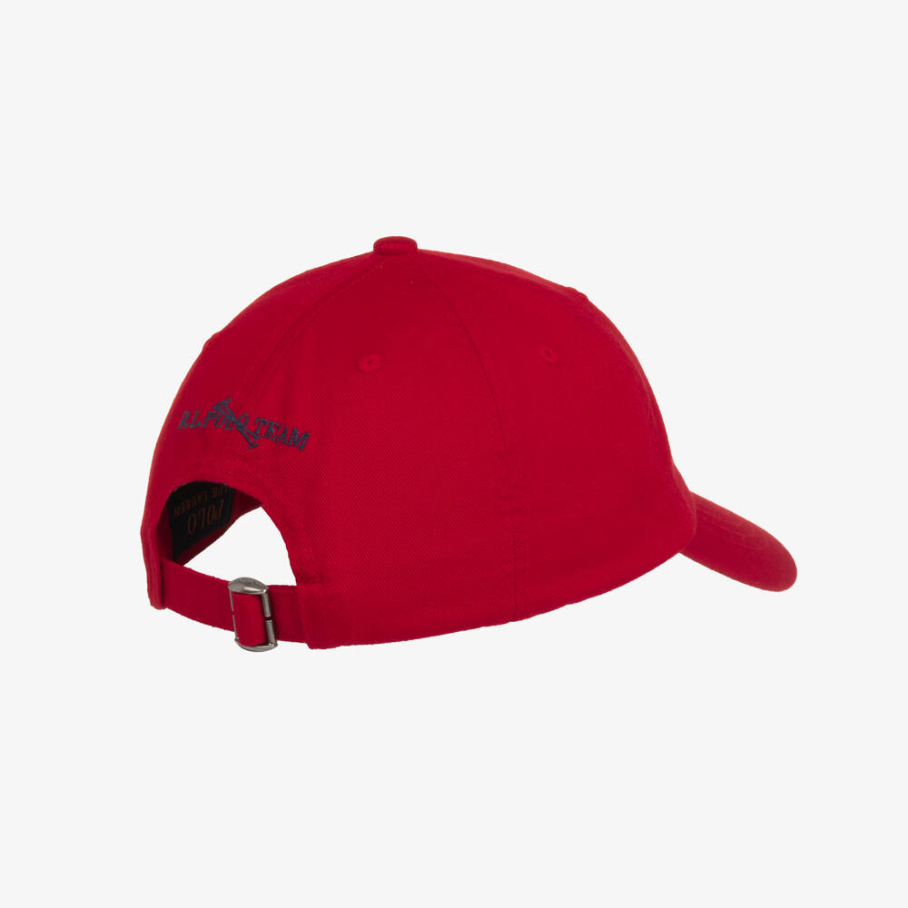 Ralph Lauren-Boys Red Triple Pony Logo Cotton Baseball Cap | Childrensalon