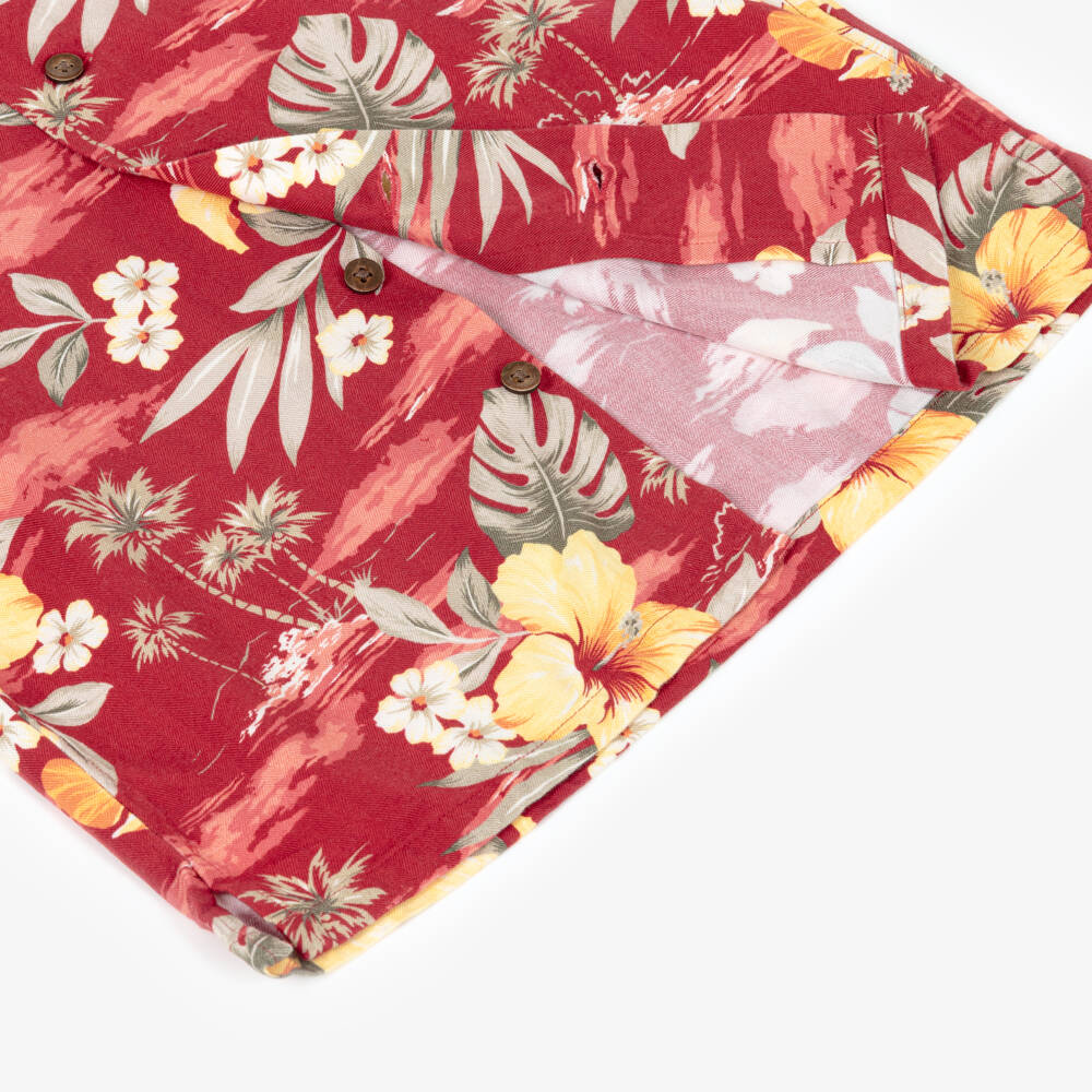 Ralph Lauren-قميص بطبعة تروبيكال وياقة مفتوحة لون أحمر للأولاد | Childrensalon