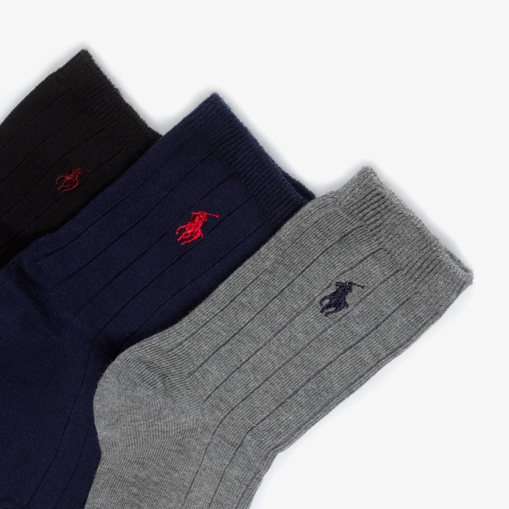 Ralph Lauren-Boys Ribbed Knit Ankle Socks with Pony Logo (3 Pack) | Childrensalon